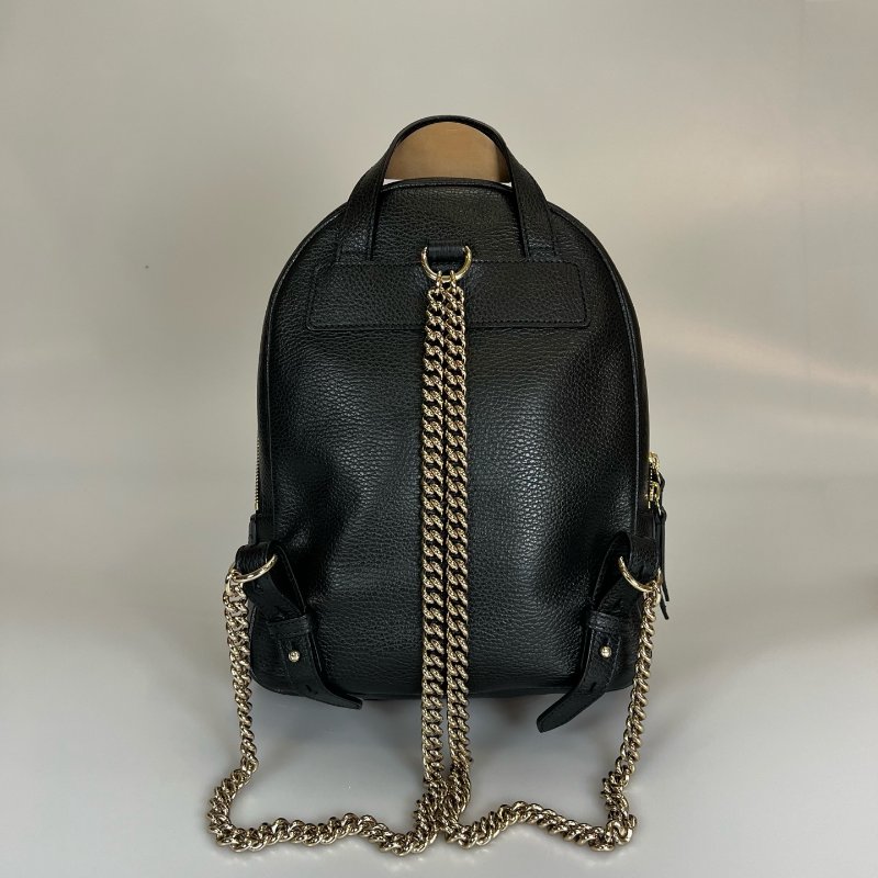 GUCCI 431570 黑皮革SOHO銀鍊後背包-1