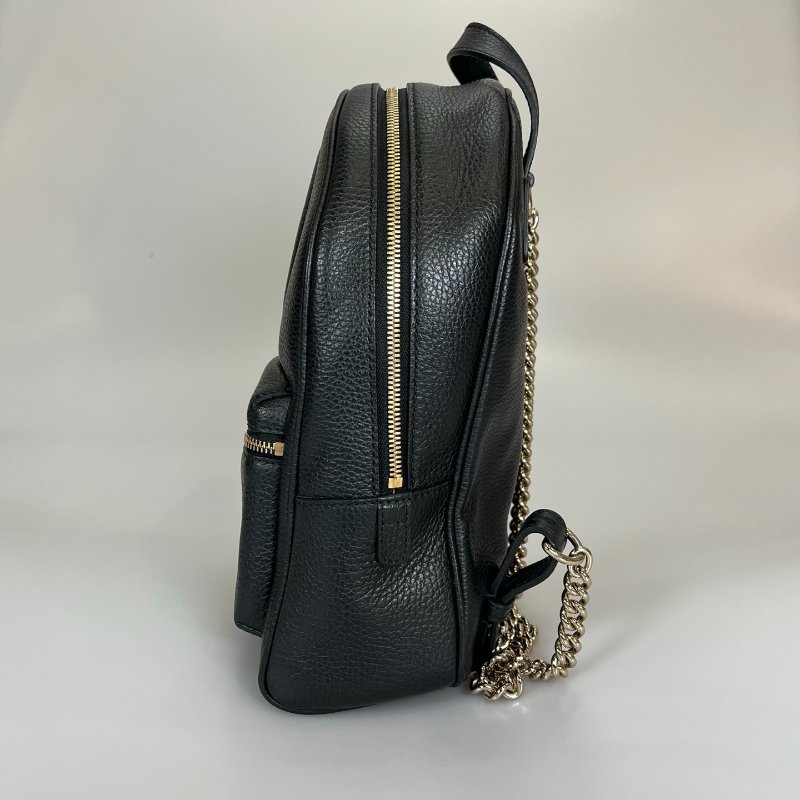 GUCCI 431570 黑皮革SOHO銀鍊後背包-2