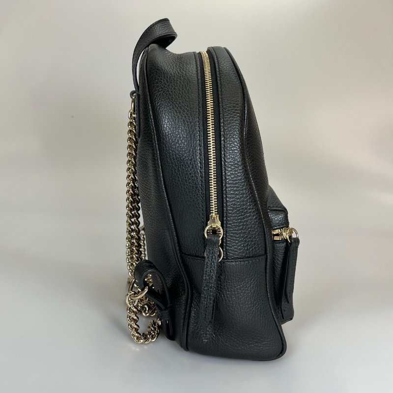 GUCCI 431570 黑皮革SOHO銀鍊後背包-3