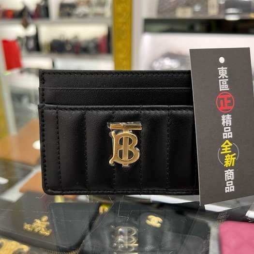 東區正精品㊣BURBERRY 80623741 全新黑色全皮金色TB扁式卡片夾名片夾 RZ5194-0