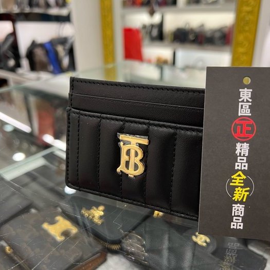 東區正精品㊣BURBERRY 80623741 全新黑色全皮金色TB扁式卡片夾名片夾 RZ5194-7