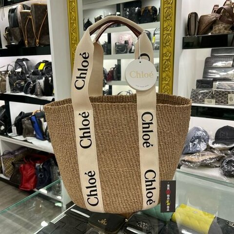 東區正精品㊣CHLOE CHC22SS380G55101 Woody 全新藤編包草編包托特包海灘包 RZ4992