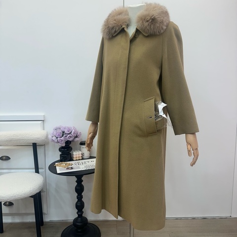 Burberry卡其色毛領大衣 vintage 二手中古