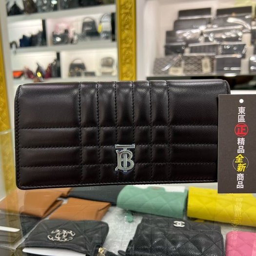 東區正精品㊣BURBERRY 80623391 全新黑色皮革車線 TB 金釦釦子長夾 RZ3945-0