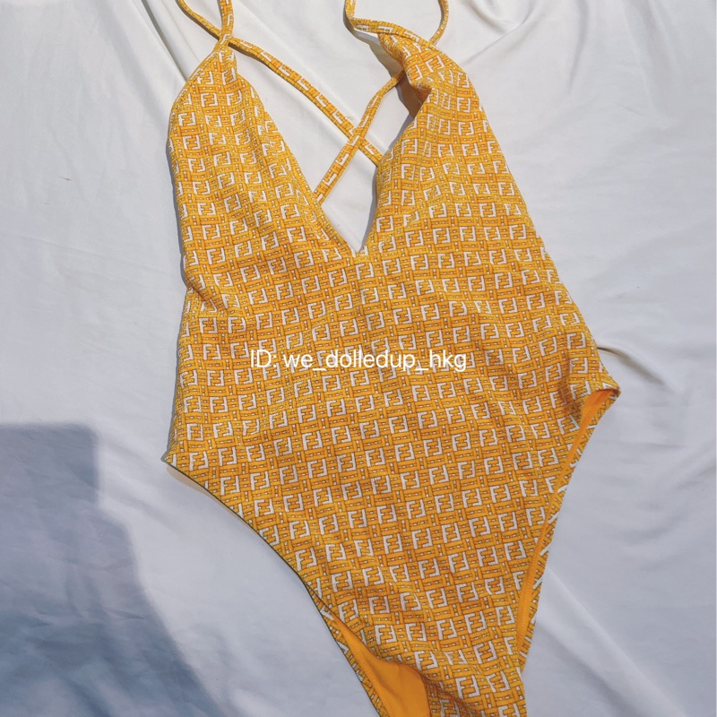 FENDI 橙色 FF Logo 連身泳衣 意大利碼40-0
