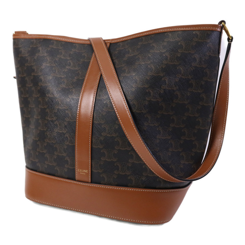 CELINE 塗層帆布Triomphe Bucket Medium金扣肩背袋-2