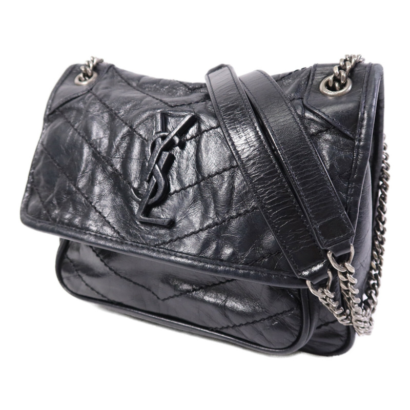 YVES SAINT LAURENT 牛皮皮革Shoulder Bag銀扣鏈帶肩背兩用袋-2