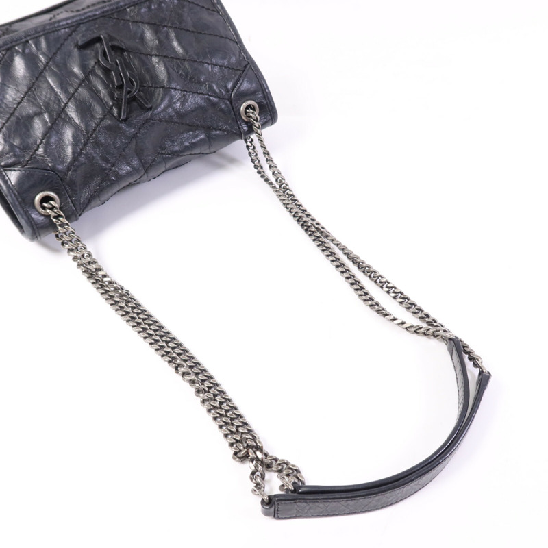 YVES SAINT LAURENT 牛皮皮革Shoulder Bag銀扣鏈帶肩背兩用袋-7