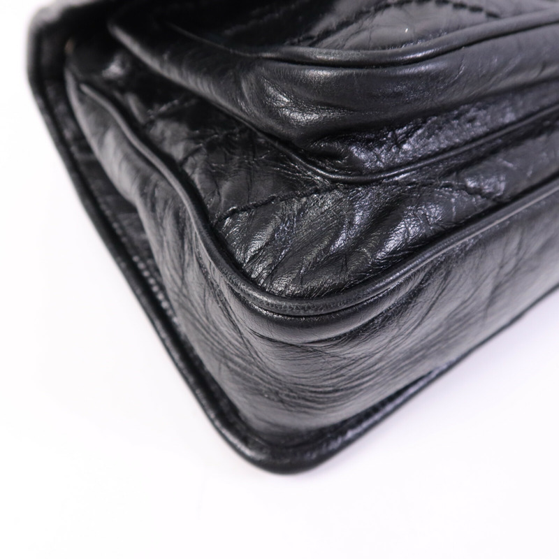 YVES SAINT LAURENT 牛皮皮革Shoulder Bag銀扣鏈帶肩背兩用袋-9
