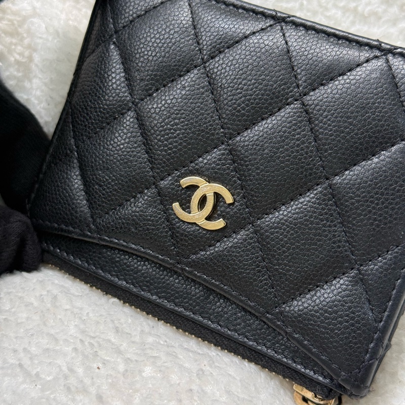 Chanel黑金荔枝ㄇ型卡夾零錢包-2