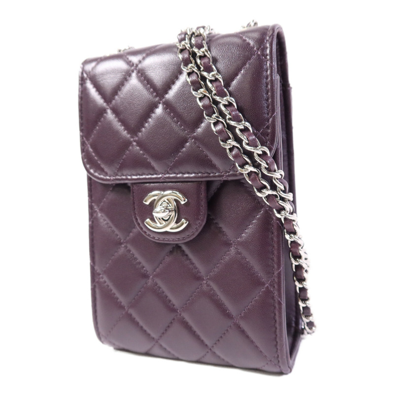 CHANEL 羊皮皮革Phone Bag銀扣鏈帶肩背袋-2