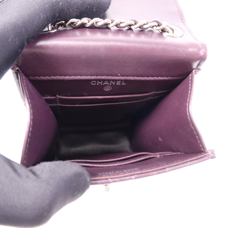 CHANEL 羊皮皮革Phone Bag銀扣鏈帶肩背袋-4