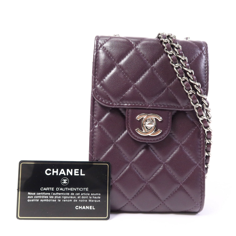 CHANEL 羊皮皮革Phone Bag銀扣鏈帶肩背袋-9