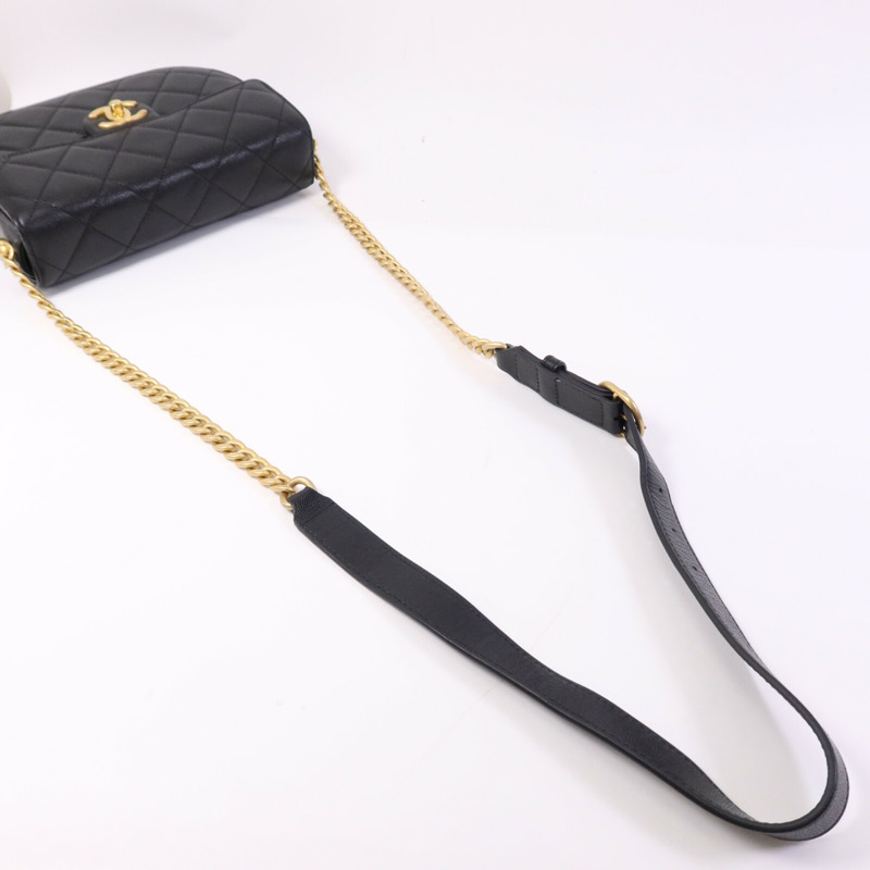 CHANEL 牛皮皮革Chain Shoulder Bag金扣鏈帶肩背袋-9