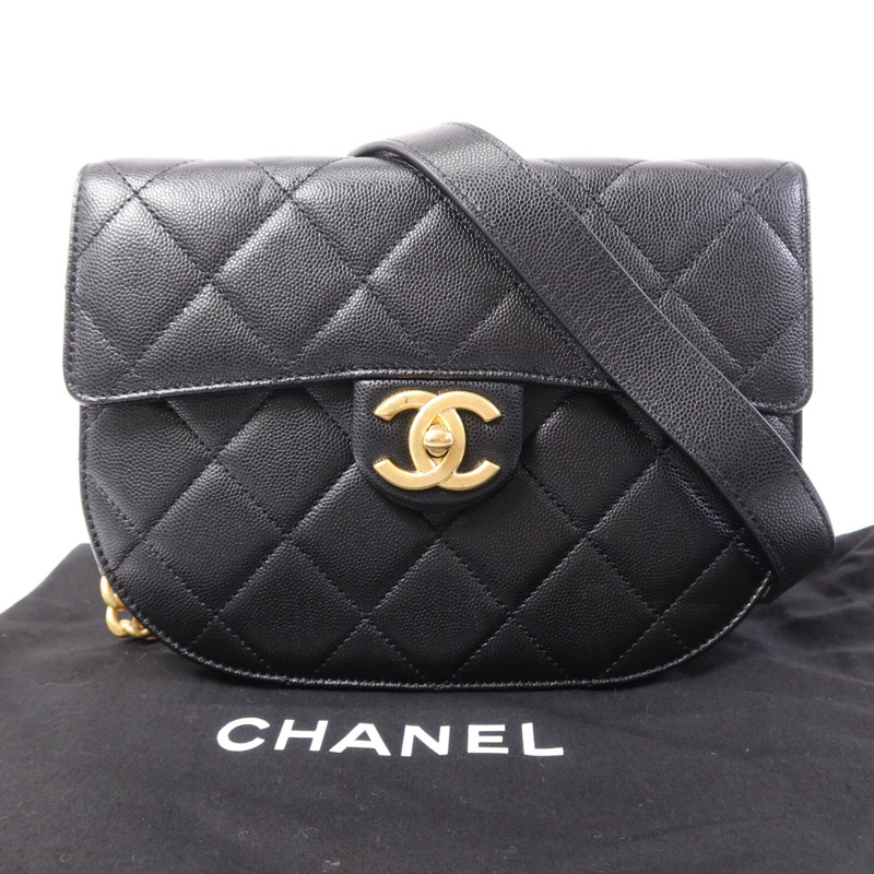 CHANEL 牛皮皮革Chain Shoulder Bag金扣鏈帶肩背袋-10