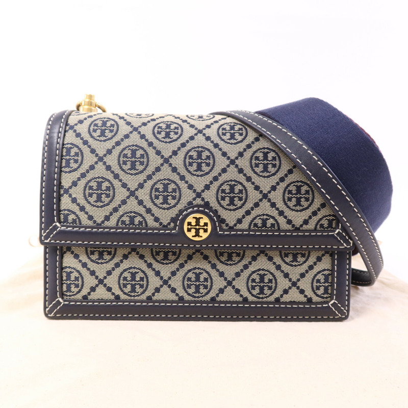 Tory Burch 帆布T Monogram Chain Shoulder金扣肩背袋-10