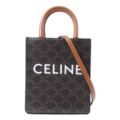 CELINE 塗層帆布Mini Triomphe Cabas Vertical金扣手挽肩背兩用袋