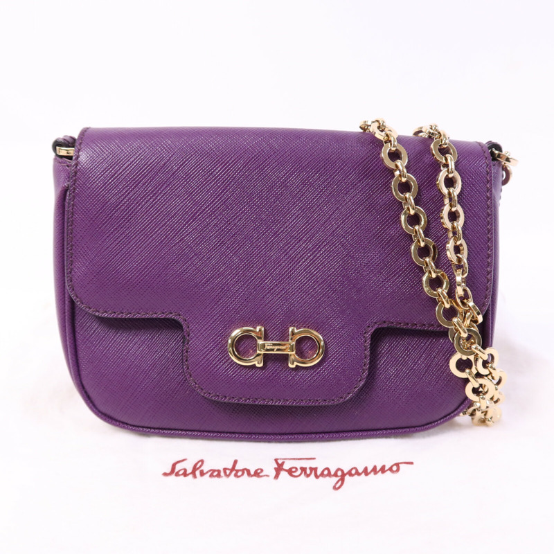 Salvatore Ferragamo 牛皮皮革Shoulder Bag金扣鏈帶手挽袋-9