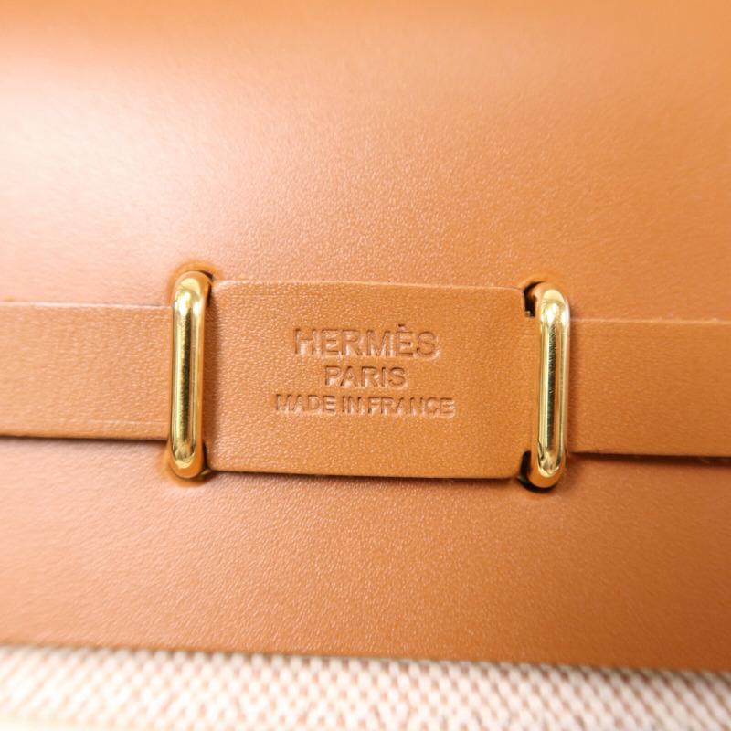 HERMES 帆布Mini Herbag金扣肩背袋Fauve-5