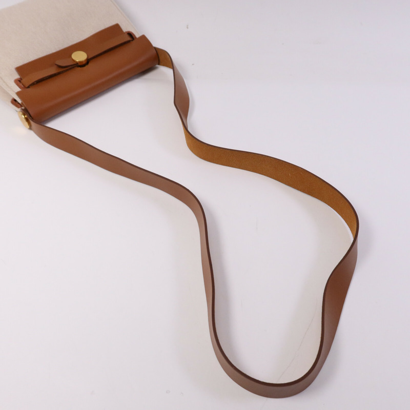 HERMES 帆布Mini Herbag金扣肩背袋Fauve-8