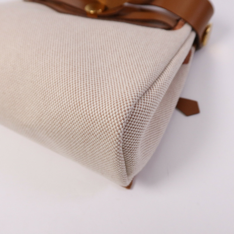 HERMES 帆布Mini Herbag金扣肩背袋Fauve-10