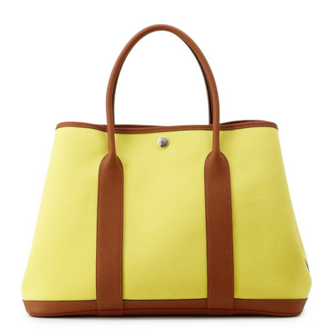 愛馬仕 Garden PM 手提包，青檸棕色，Toile Officier Negonda 帆布，U 字印記，花園系列，手提包，女士，愛馬仕