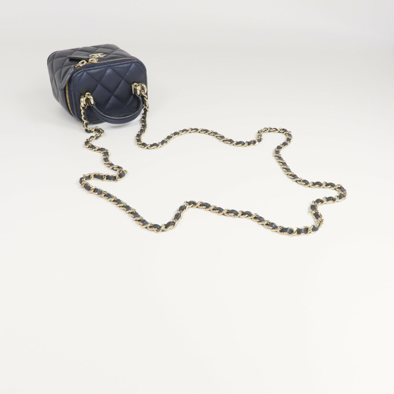CHANEL 羊皮皮革Mini Top Handle Vanity Case金扣鏈帶肩背袋-4