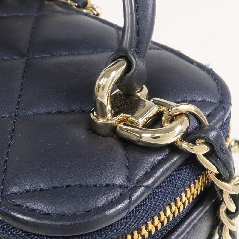 CHANEL 羊皮皮革Mini Top Handle Vanity Case金扣鏈帶肩背袋-11