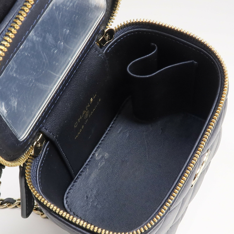 CHANEL 羊皮皮革Mini Top Handle Vanity Case金扣鏈帶肩背袋-12
