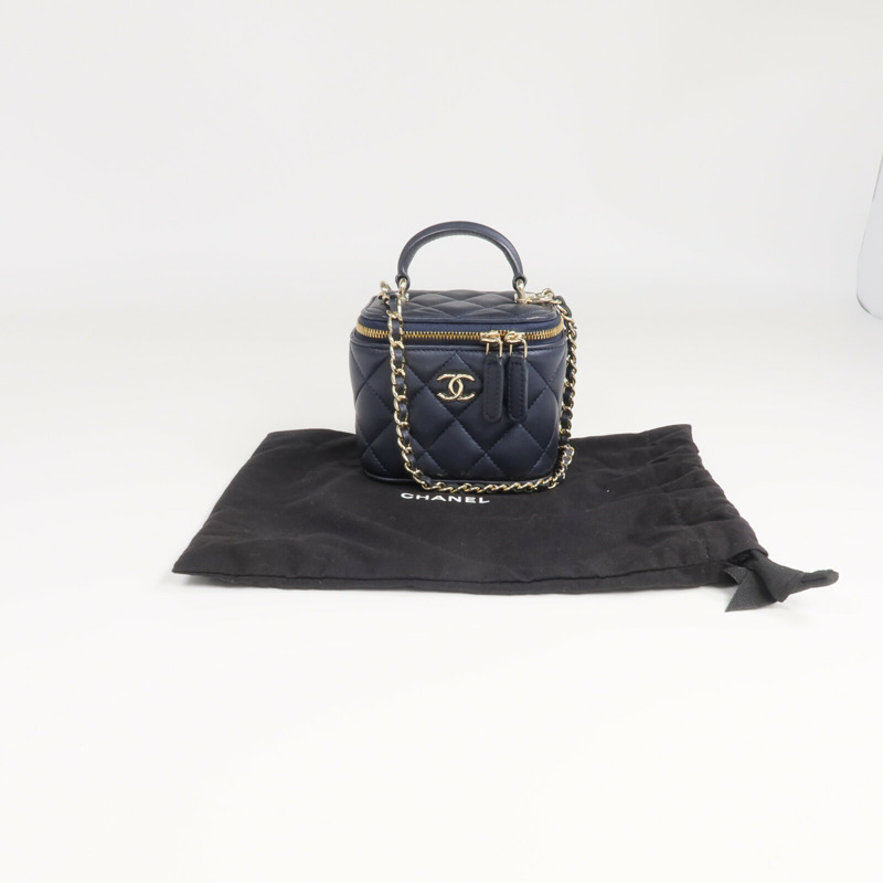 CHANEL 羊皮皮革Mini Top Handle Vanity Case金扣鏈帶肩背袋-16