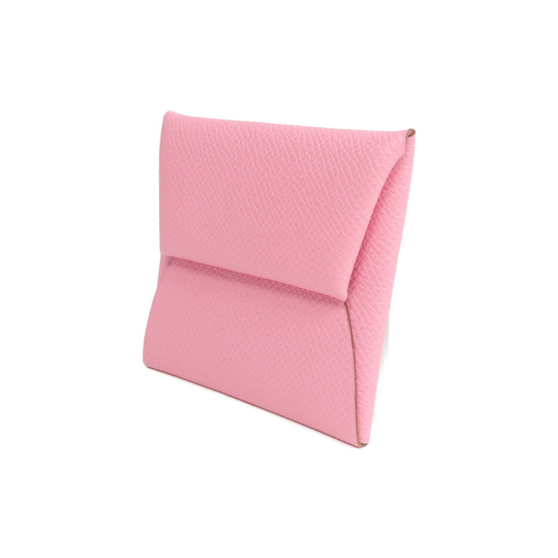 HERMES Epsom皮革Bastia銀扣零錢包Rose Azalee-1