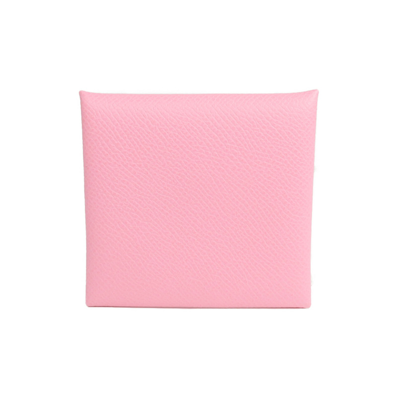 HERMES Epsom皮革Bastia銀扣零錢包Rose Azalee-2