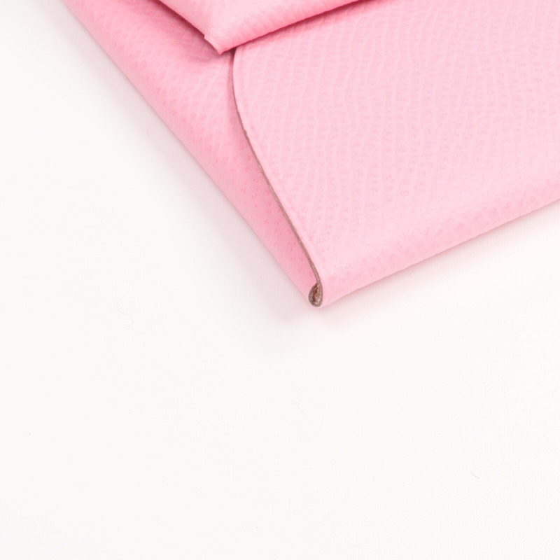 HERMES Epsom皮革Bastia銀扣零錢包Rose Azalee-7
