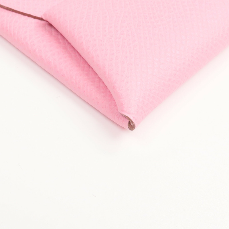 HERMES Epsom皮革Bastia銀扣零錢包Rose Azalee-8