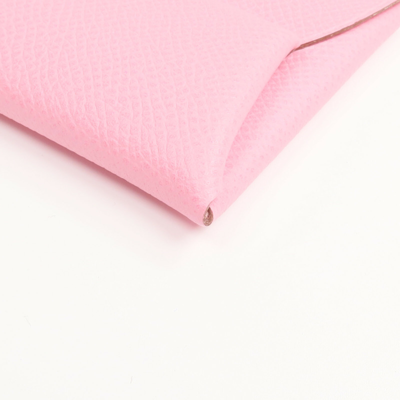 HERMES Epsom皮革Bastia銀扣零錢包Rose Azalee-9