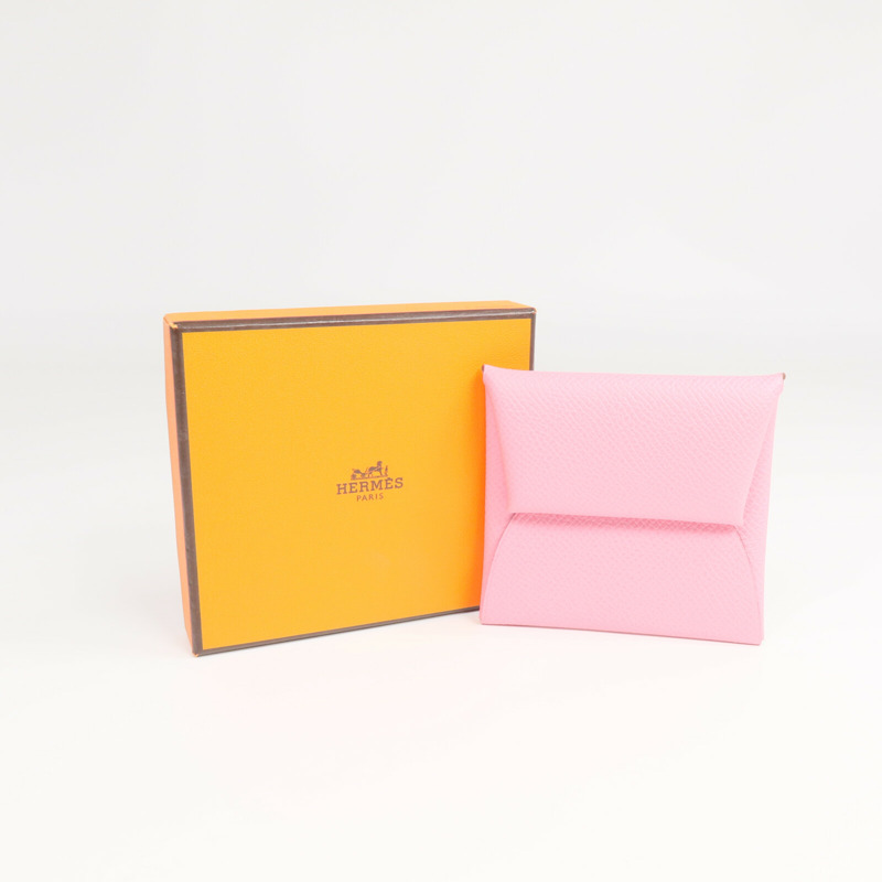 HERMES Epsom皮革Bastia銀扣零錢包Rose Azalee-13