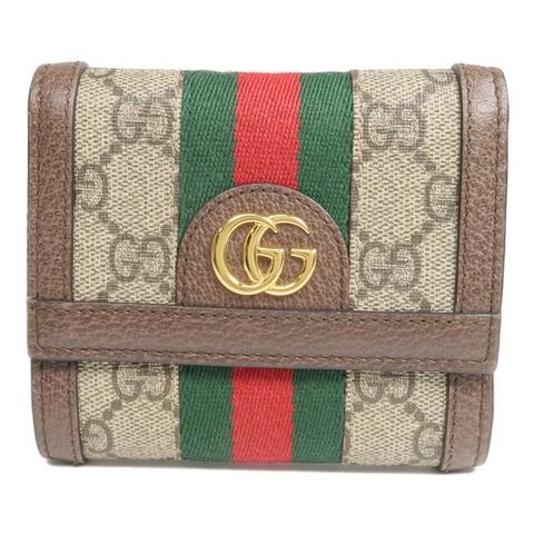 GUCCI 塗層帆布/牛皮皮革Ophidia Trifold Wallet金扣錢包