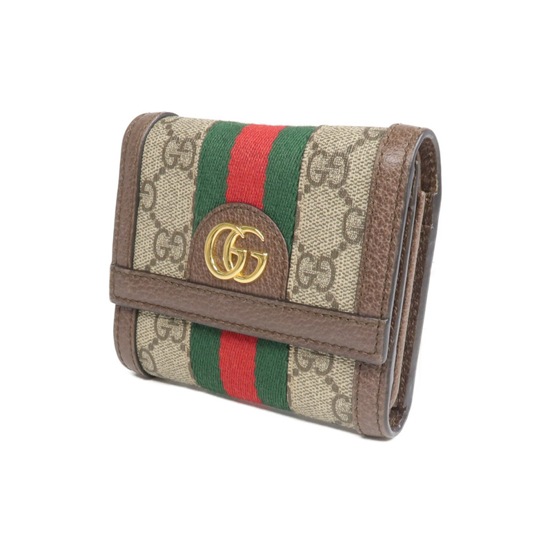 GUCCI 塗層帆布/牛皮皮革Ophidia Trifold Wallet金扣錢包-1