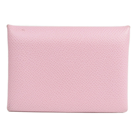 HERMES Epsom皮革Calvi Duo銀扣卡片套/零錢包Rose Azalee
