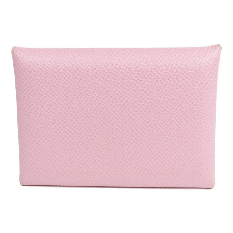 HERMES Epsom皮革Calvi Duo銀扣卡片套/零錢包Rose Azalee-1