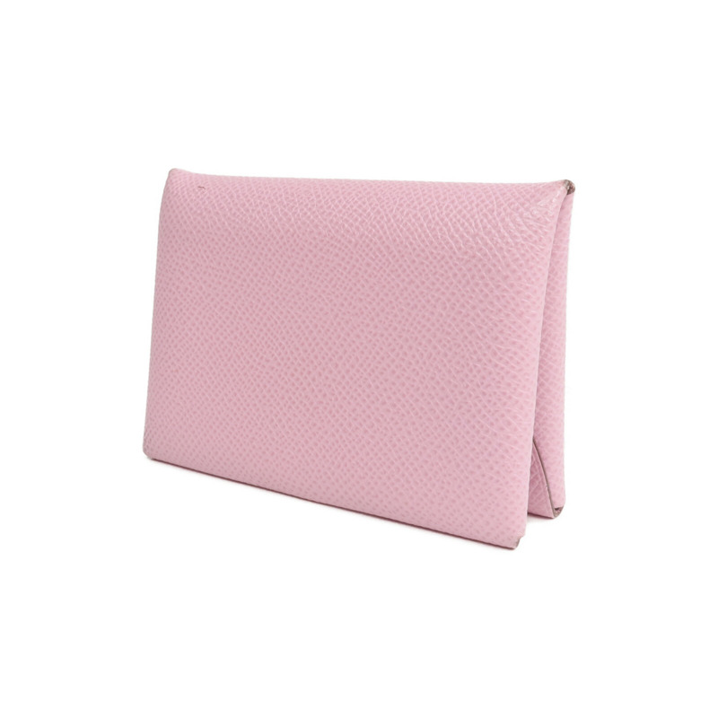 HERMES Epsom皮革Calvi Duo銀扣卡片套/零錢包Rose Azalee-2