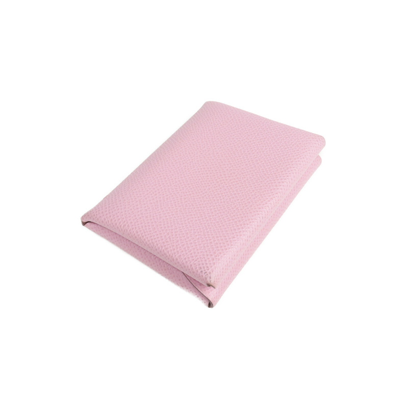 HERMES Epsom皮革Calvi Duo銀扣卡片套/零錢包Rose Azalee-3