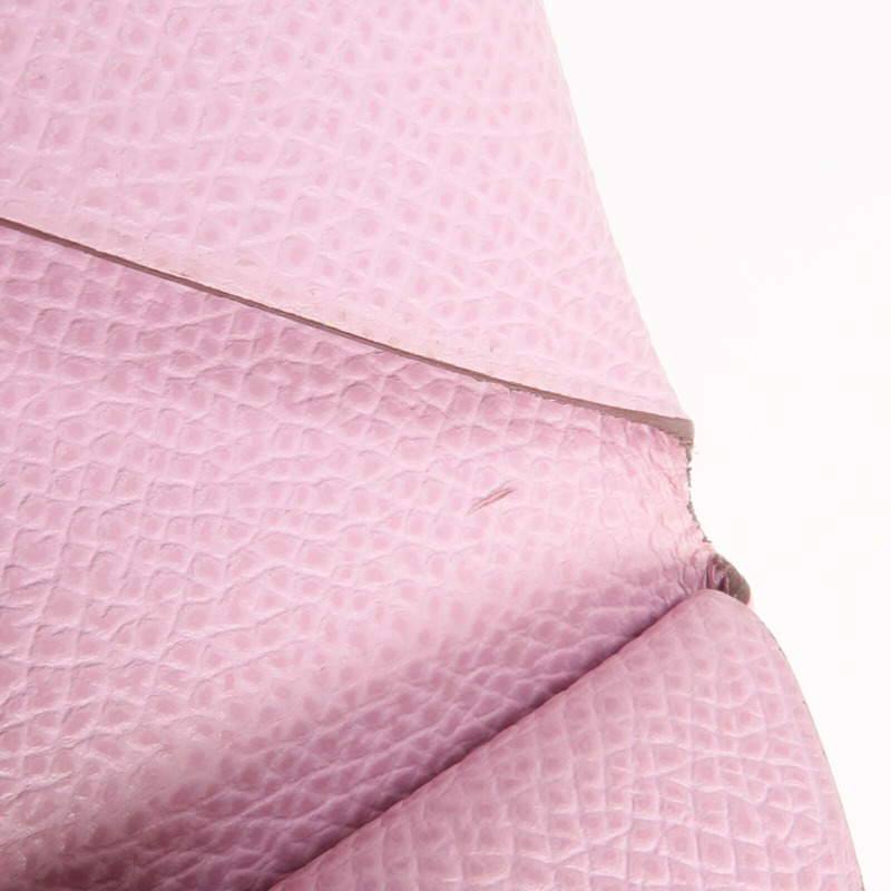 HERMES Epsom皮革Calvi Duo銀扣卡片套/零錢包Rose Azalee-10