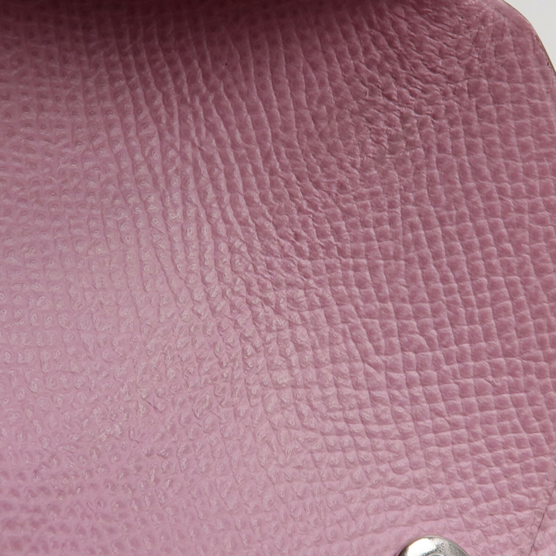 HERMES Epsom皮革Calvi Duo銀扣卡片套/零錢包Rose Azalee-12