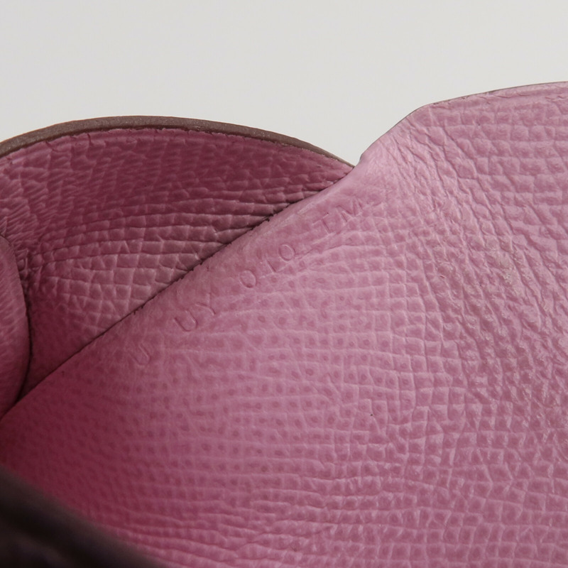 HERMES Epsom皮革Calvi Duo銀扣卡片套/零錢包Rose Azalee-15