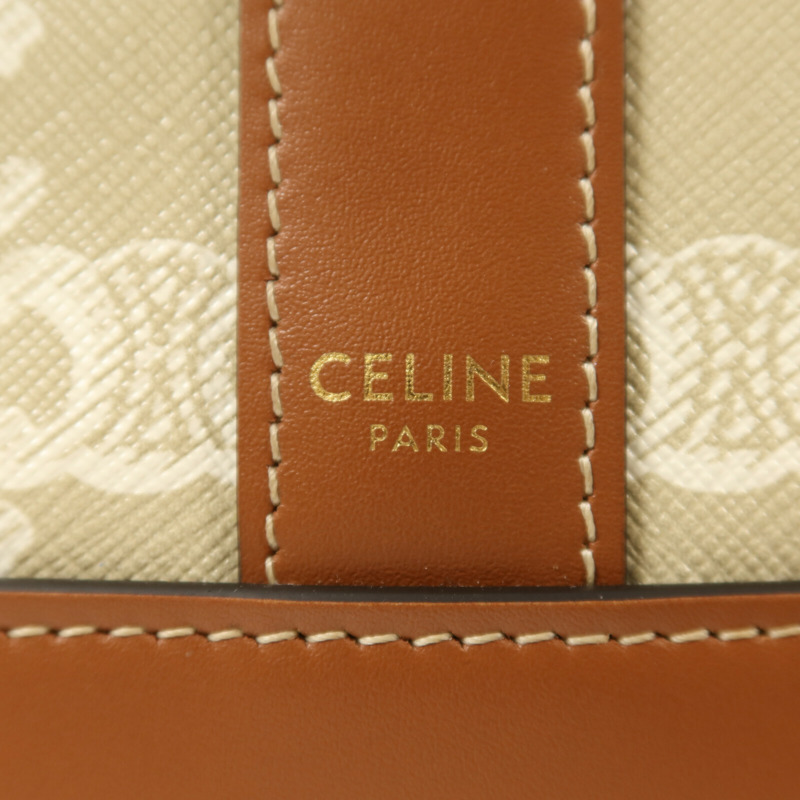 CELINE 塗層帆布Triomphe Bucket金扣肩背袋-5