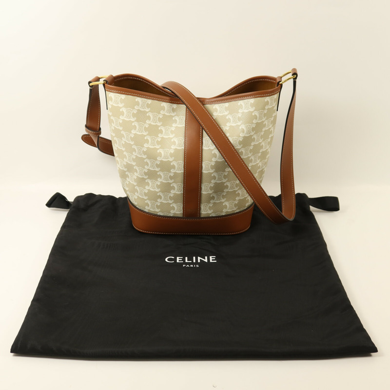 CELINE 塗層帆布Triomphe Bucket金扣肩背袋-9