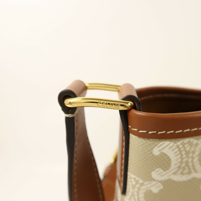 CELINE 塗層帆布Triomphe Bucket金扣肩背袋-11