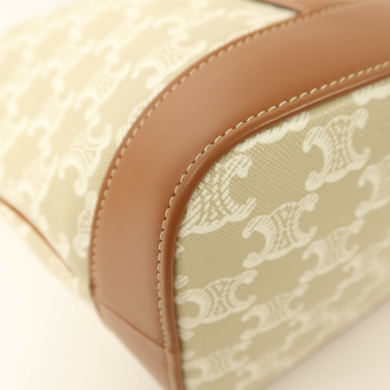 CELINE 塗層帆布Triomphe Bucket金扣肩背袋-12