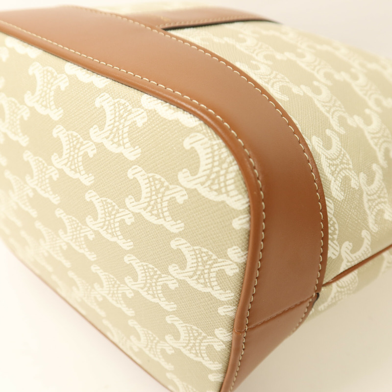 CELINE 塗層帆布Triomphe Bucket金扣肩背袋-13